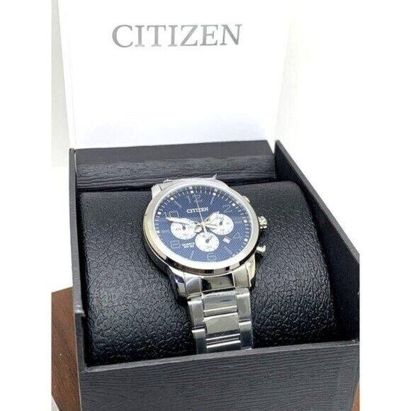 Citizen Men's Watch AN8050-51M Quartz Blue Dial Chronograph Silver Steel 42mm - Picture 3 of 14